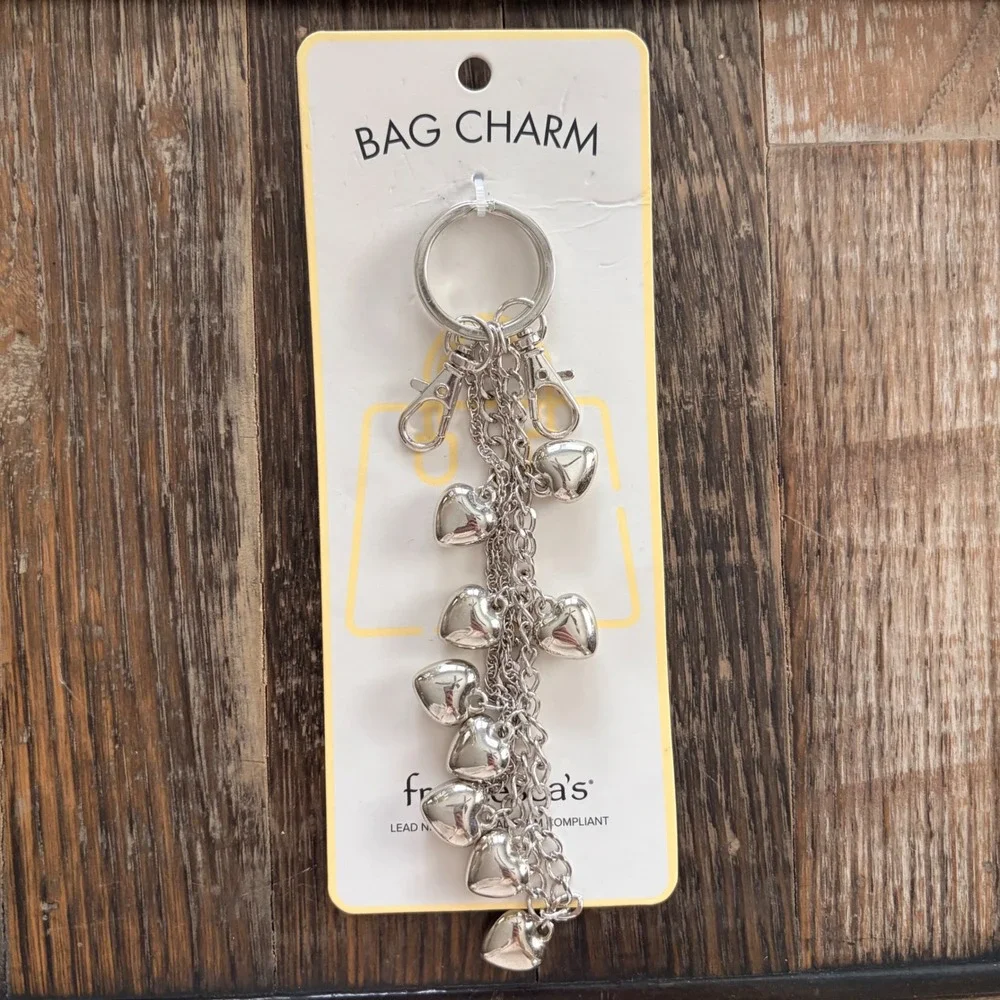 Francescas Silver Puffy Heart Multi Chain Bag Charm Keychain‎ New